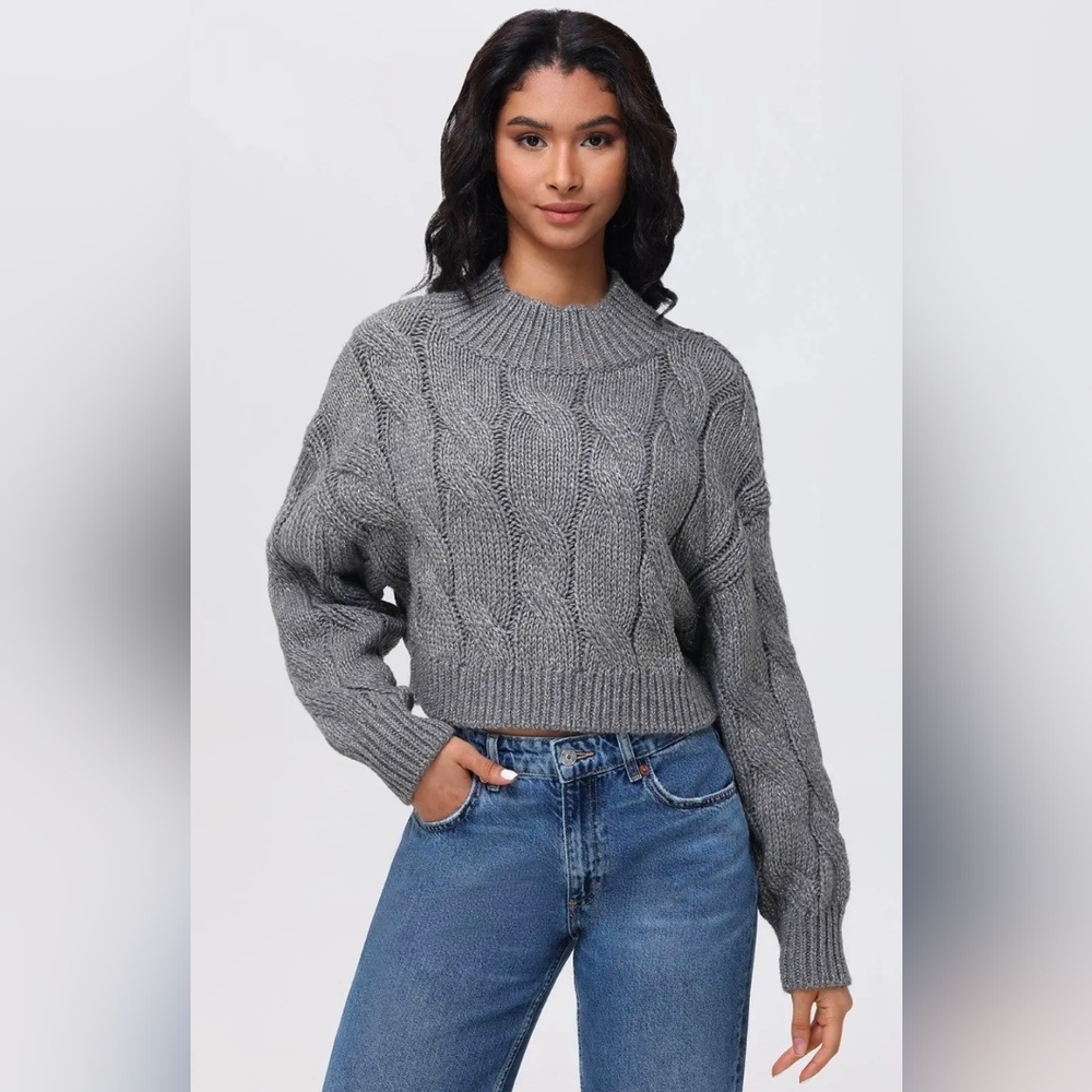 525 America Lola Lurex Cable Cropped Pullover In Pewter Heather Med.